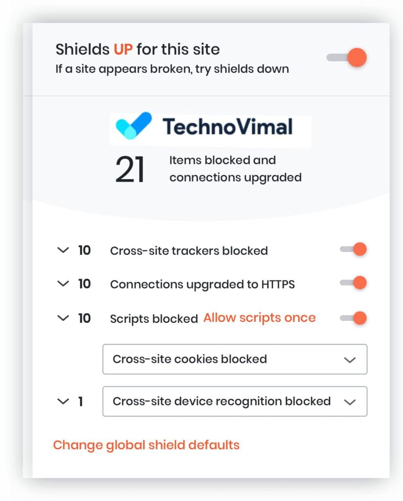 Brave Browser blocking ads and trackers