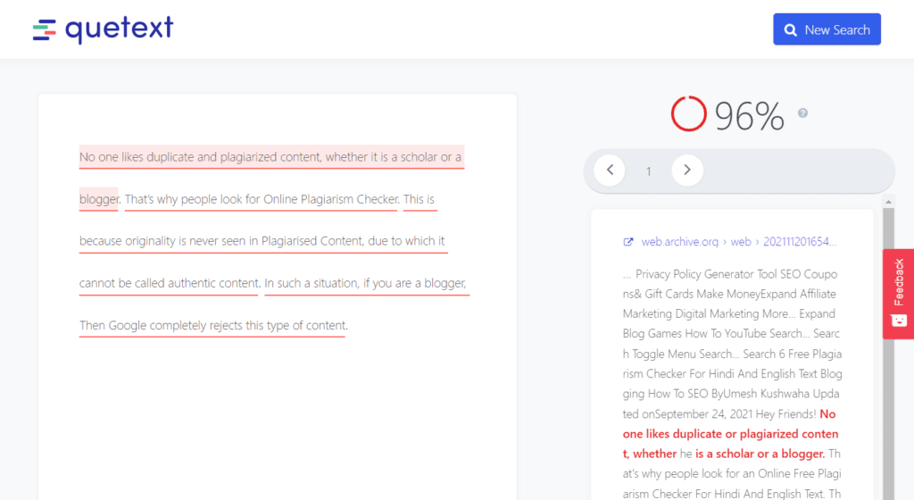 Plagiarism Checker by Quetext