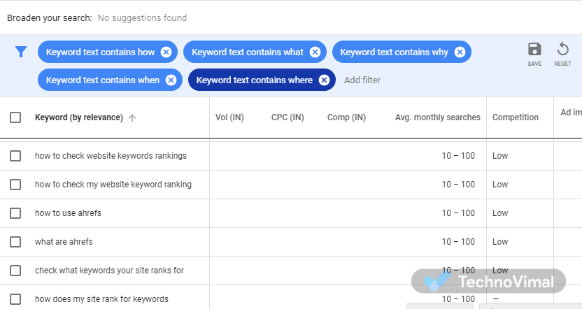 Search keywords with questions